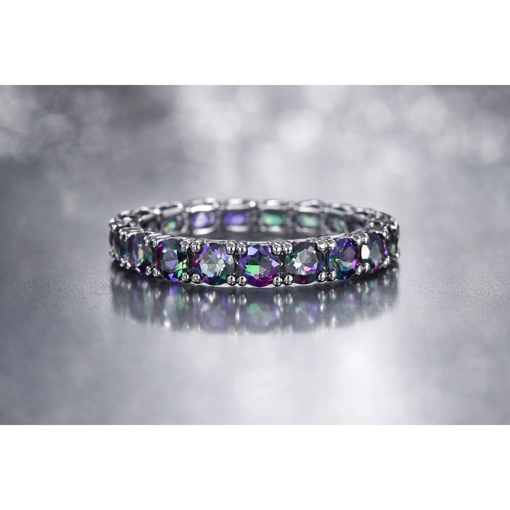 Mystic Topaz Eternity Band in Sterling Silver – Iridescent Gemstone Ring Size 7
